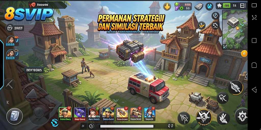Tangkapan layar utama 8SVIP menampilkan aksi pertempuran strategis yang seru.