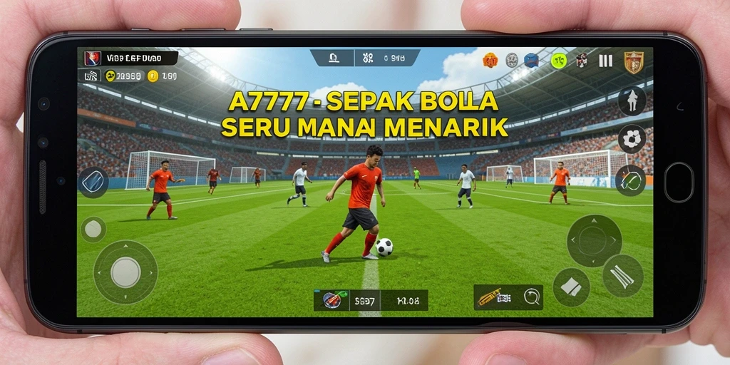 Tangkapan layar gameplay A7777 menampilkan aksi pertandingan sepak bola yang seru.