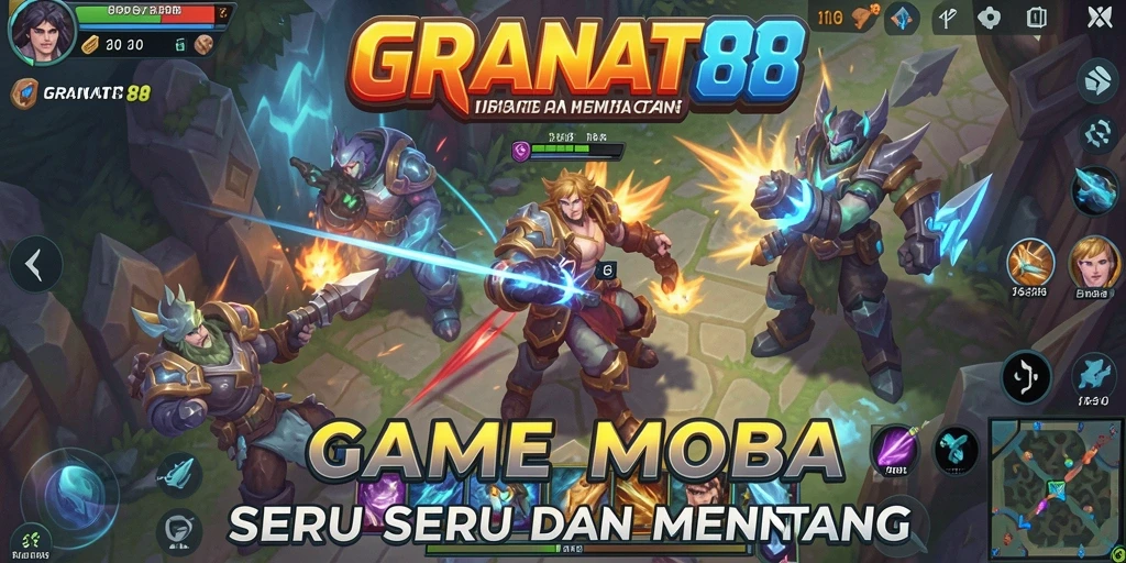 Tampilan gameplay seru di GRANAT88 dengan aksi MOBA yang mendebarkan.