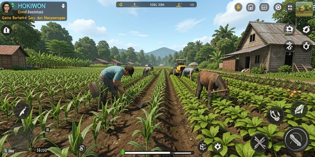 Tampilan gameplay seru HOKIWON saat bertani.