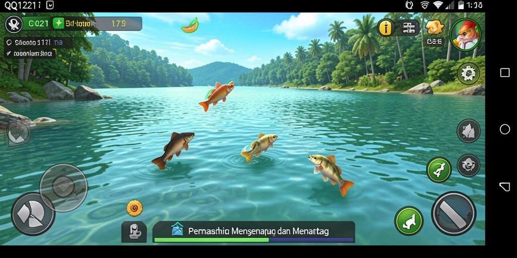 Tampilan gameplay QQ1221 yang menggambarkan suasana memancing yang menenangkan.